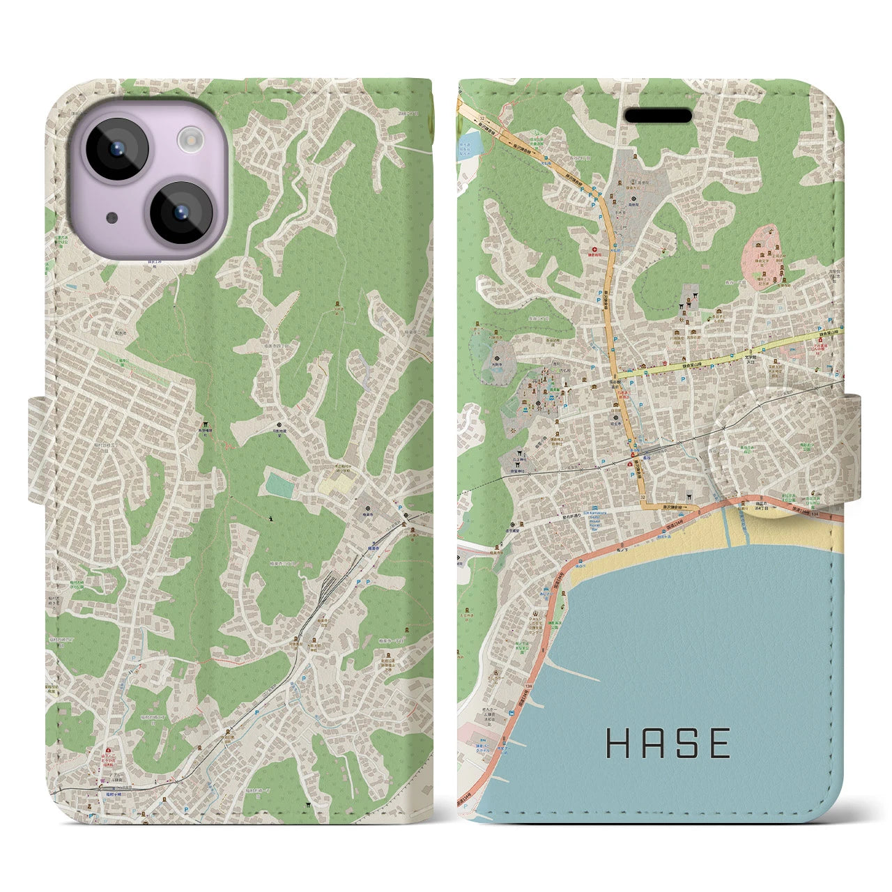 【長谷（神奈川県）】地図柄iPhoneケース（手帳タイプ）