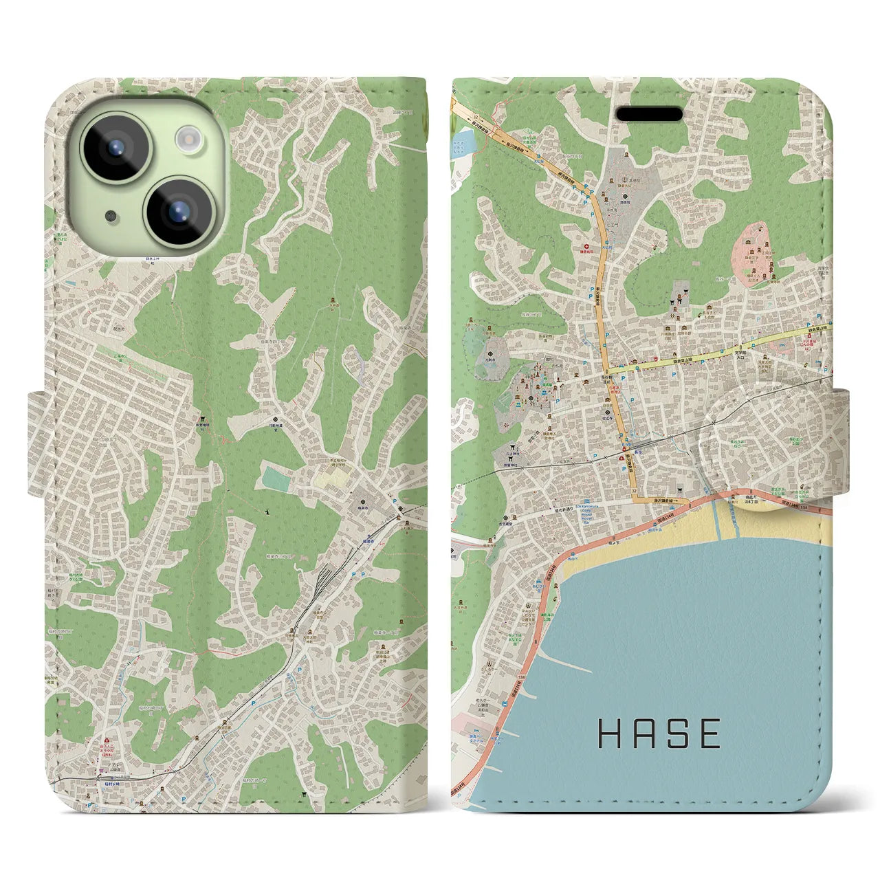 【長谷（神奈川県）】地図柄iPhoneケース（手帳タイプ）