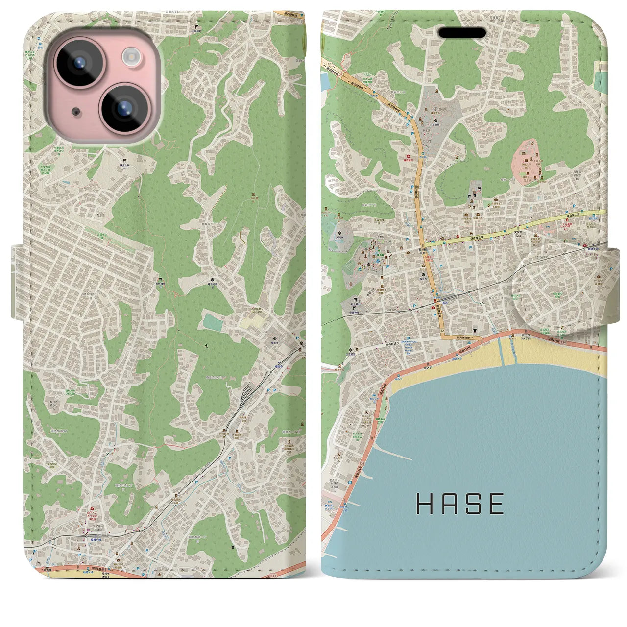 【長谷（神奈川県）】地図柄iPhoneケース（手帳タイプ）