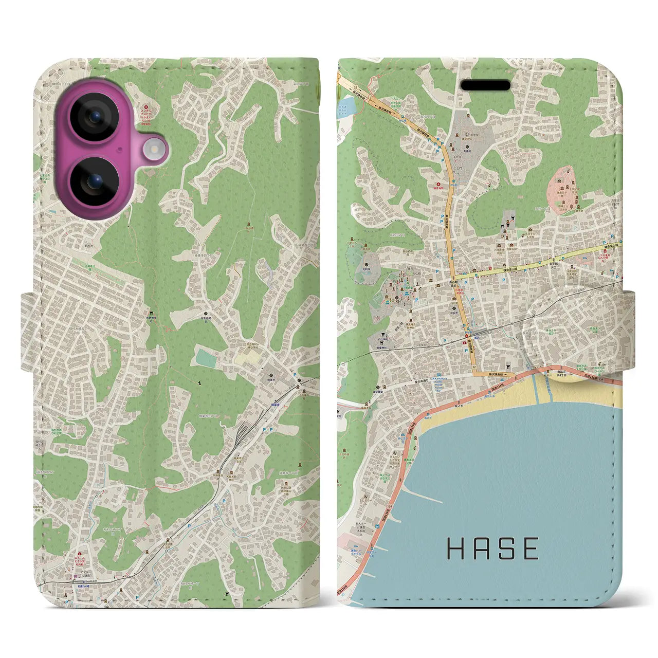 【長谷（神奈川県）】地図柄iPhoneケース（手帳タイプ）