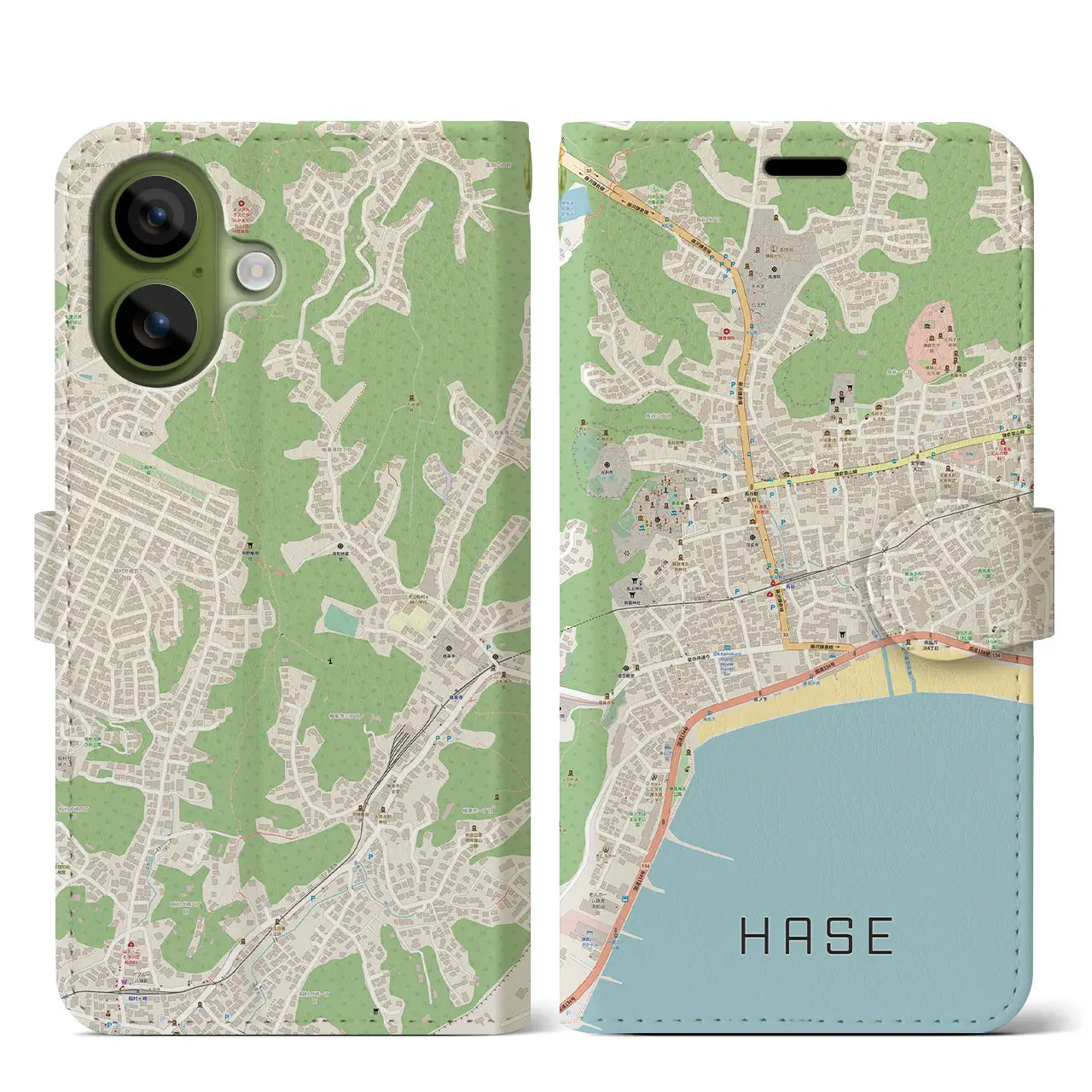 【長谷（神奈川県）】地図柄iPhoneケース（手帳タイプ）