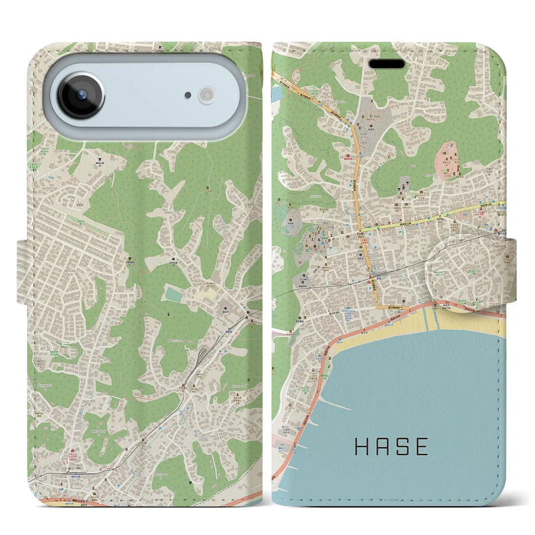 【長谷（神奈川県）】地図柄iPhoneケース（手帳タイプ）ナチュラル・iPhone 17 Pro Max 用