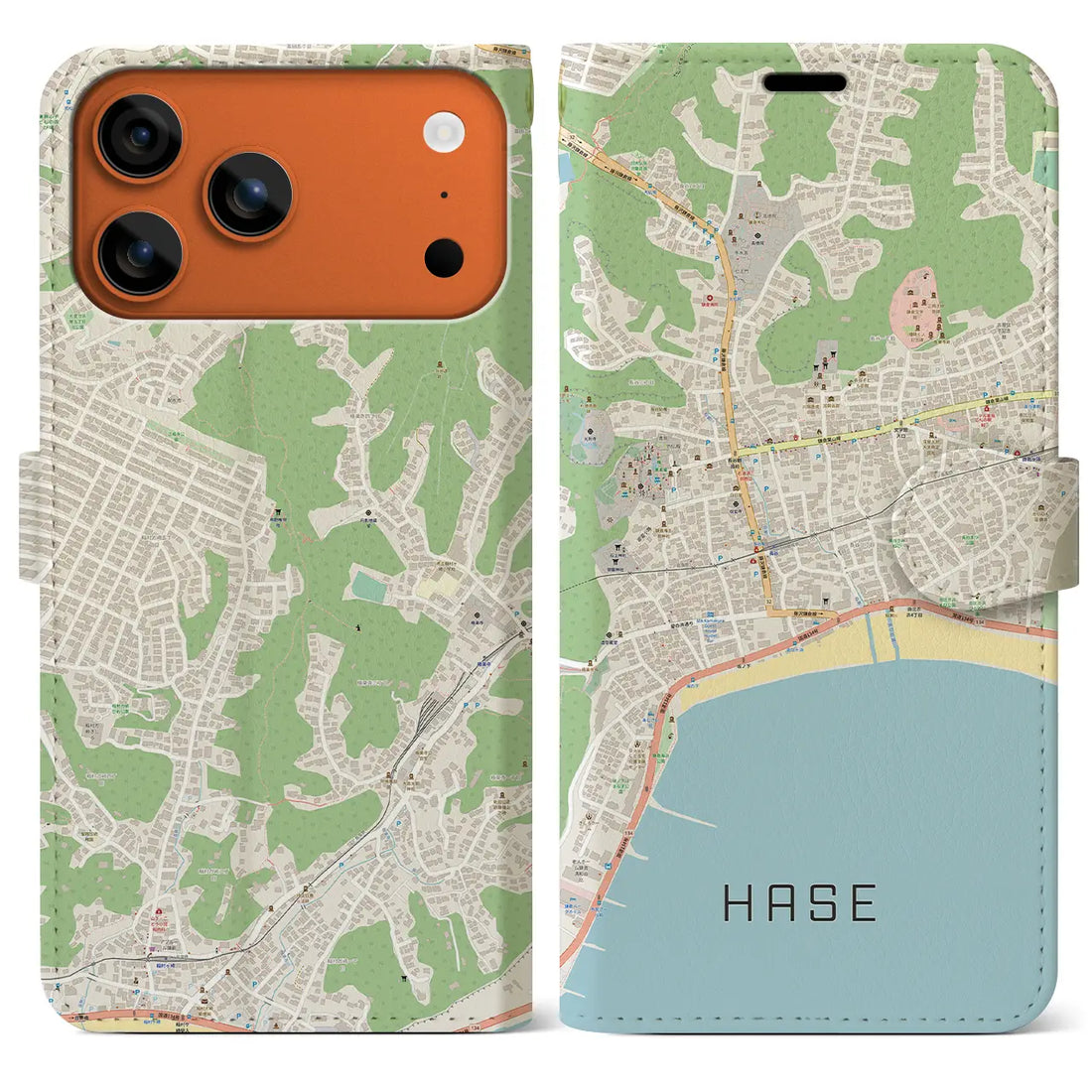 【長谷(神奈川県)】地図柄iPhoneケース(手帳タイプ)モノトーン・iPhone 17 Pro Max 用