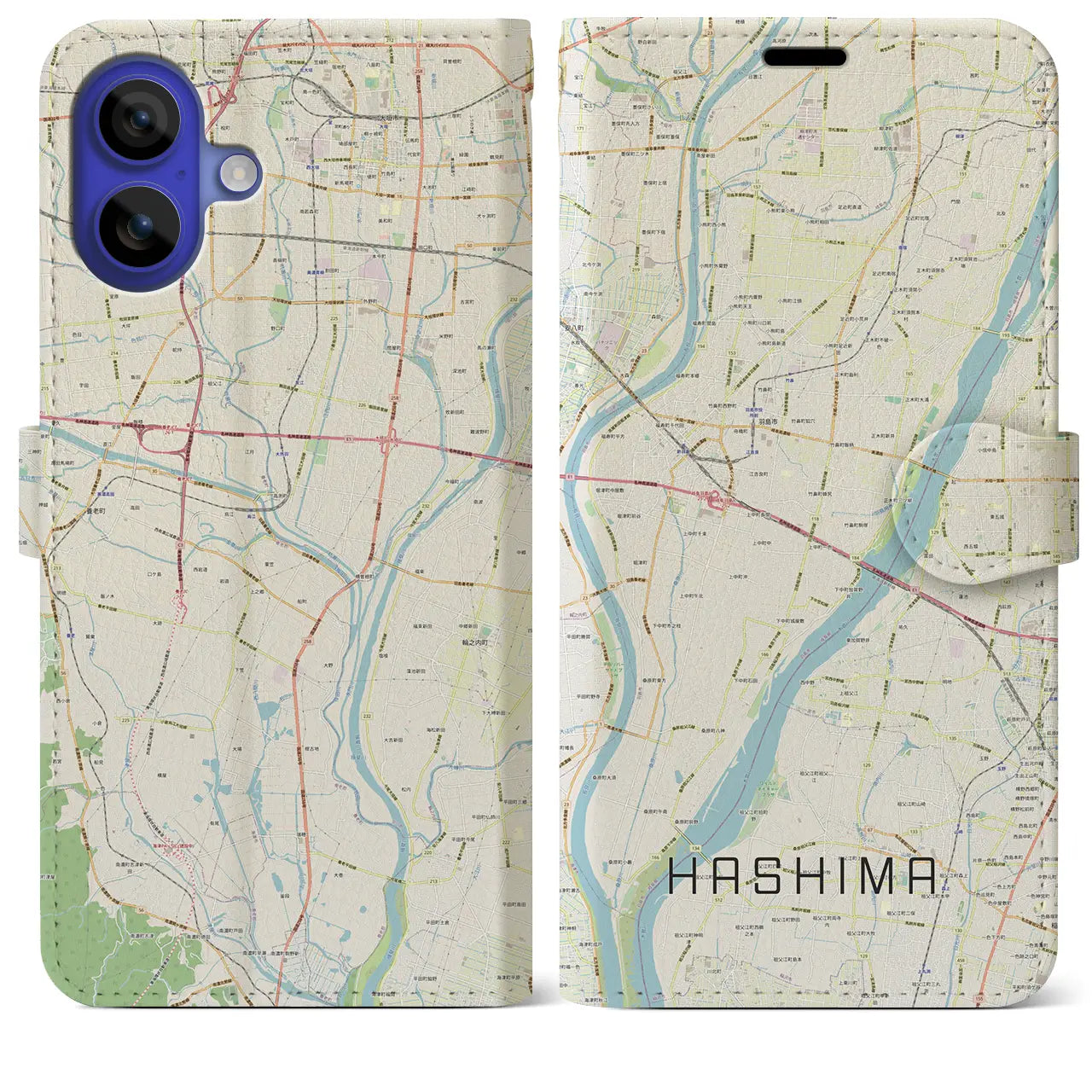 【羽島（岐阜県）】地図柄iPhoneケース（手帳タイプ）ナチュラル・iPhone 16 Pro Max 用