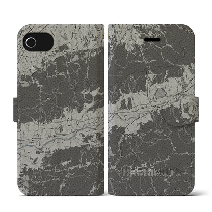 【橋本（和歌山県）】地図柄iPhoneケース（手帳タイプ）モノトーン・iPhone SE（第3 / 第2世代） / 8 / 7 / 6s / 6 用