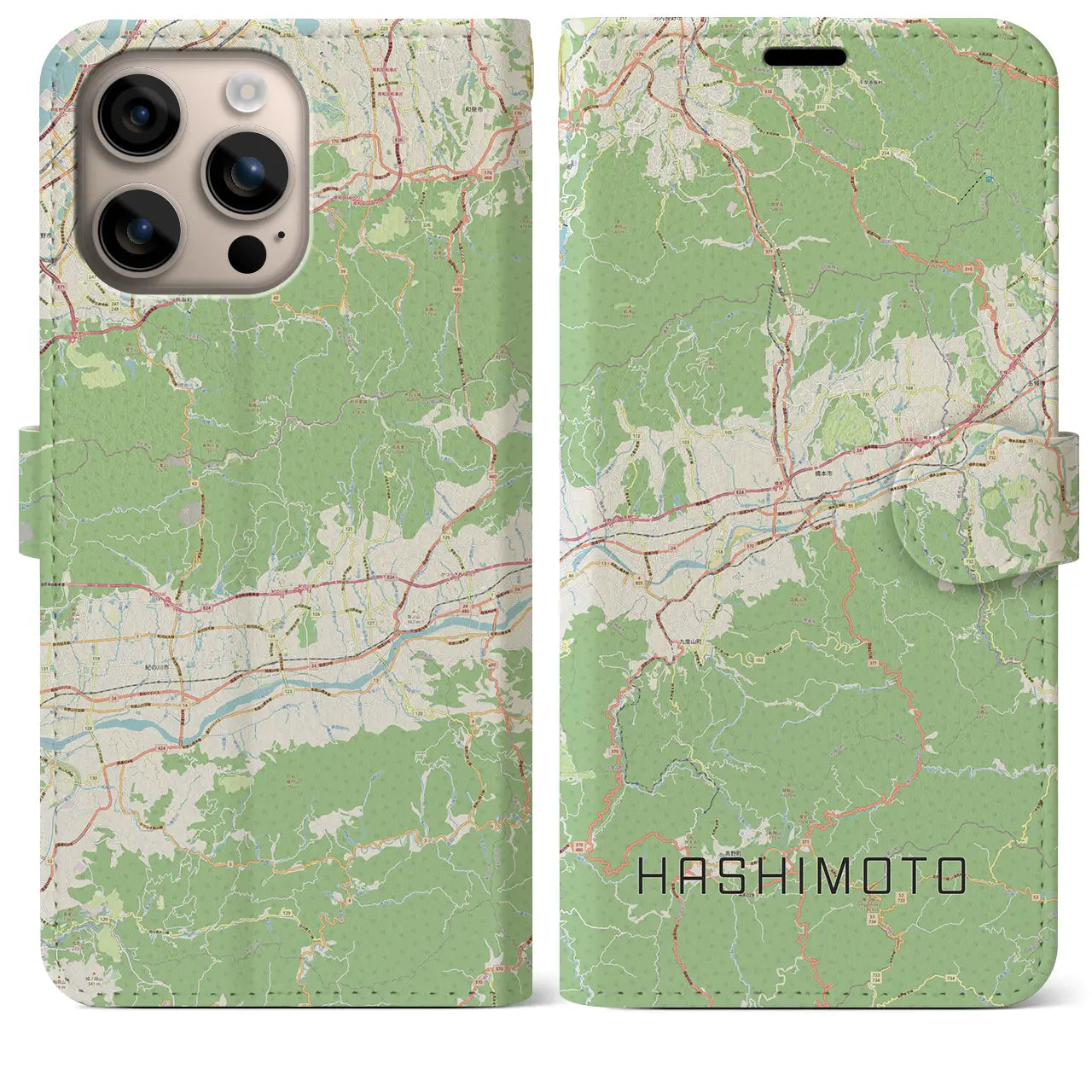 【橋本（和歌山県）】地図柄iPhoneケース（手帳タイプ）ナチュラル・iPhone 16 Plus 用