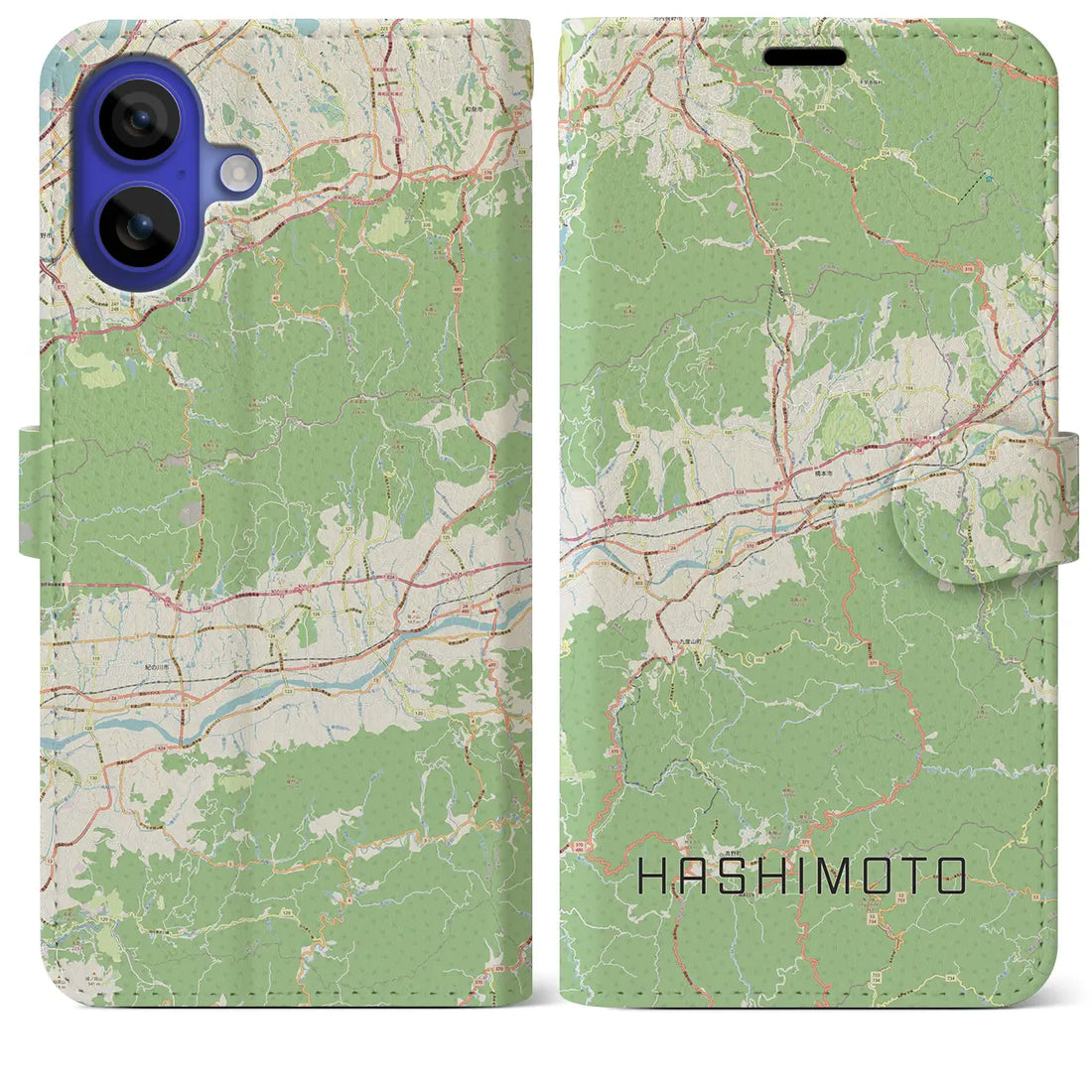 【橋本（和歌山県）】地図柄iPhoneケース（手帳タイプ）ナチュラル・iPhone 16 Pro Max 用