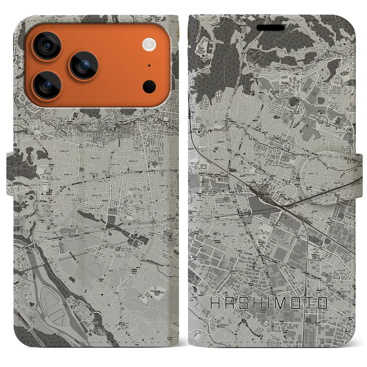 【橋本（神奈川県）】地図柄iPhoneケース（手帳タイプ）