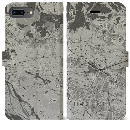 【橋本（神奈川県）】地図柄iPhoneケース（手帳タイプ）モノトーン・iPhone 8Plus /7Plus / 6sPlus / 6Plus 用