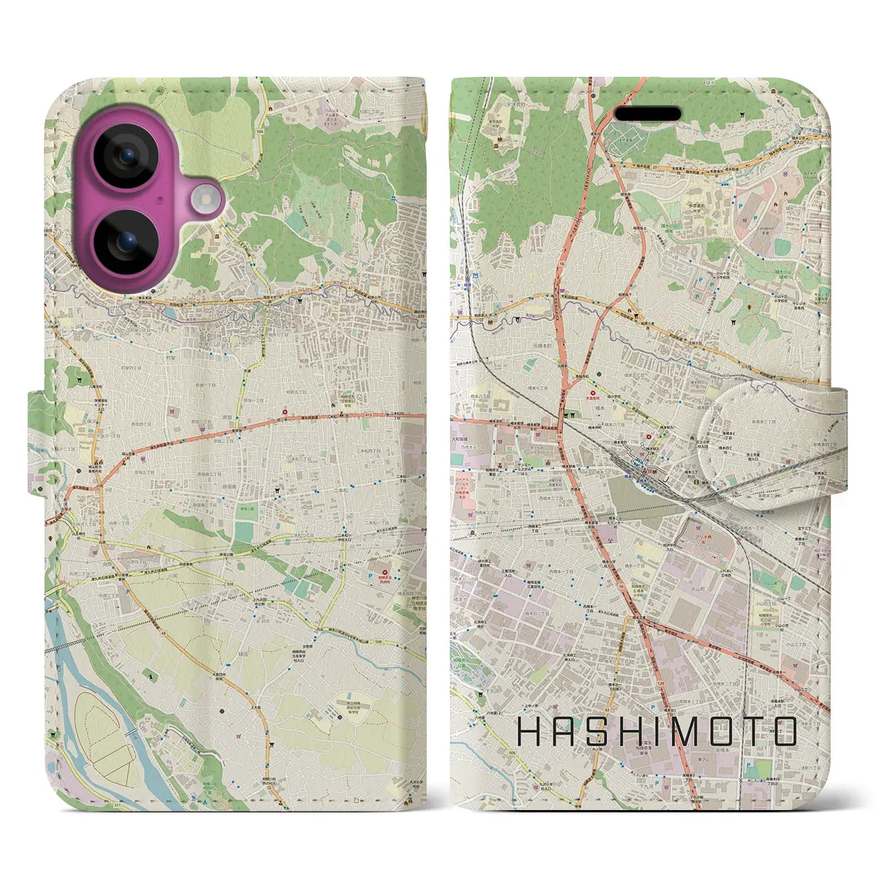 【橋本（神奈川県）】地図柄iPhoneケース（手帳タイプ）