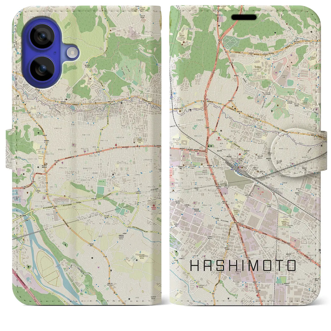【橋本(神奈川県)】地図柄iPhoneケース(手帳タイプ)ナチュラル・iPhone 16 Pro Max 用