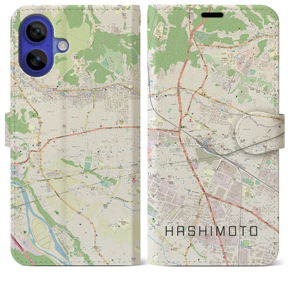 【橋本（神奈川県）】地図柄iPhoneケース（手帳タイプ）ナチュラル・iPhone 16 Pro Max 用