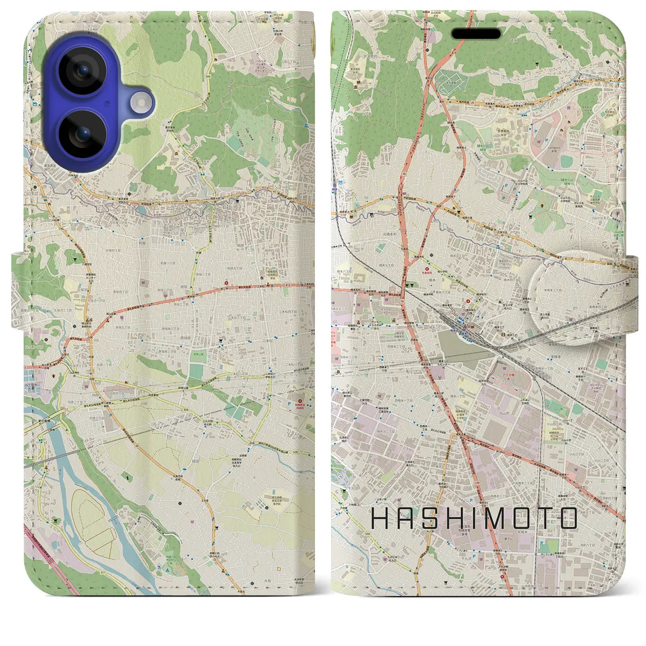 【橋本（神奈川県）】地図柄iPhoneケース（手帳タイプ）