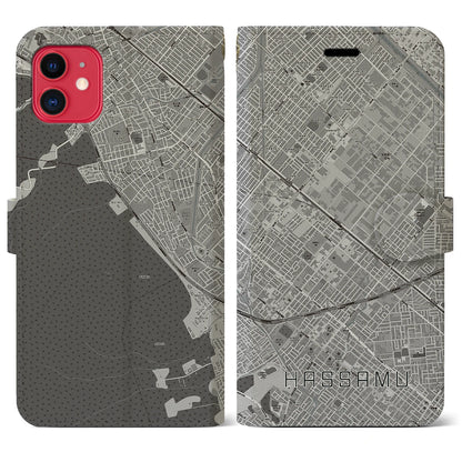 【発寒（北海道）】地図柄iPhoneケース（手帳タイプ）モノトーン・iPhone 11 用