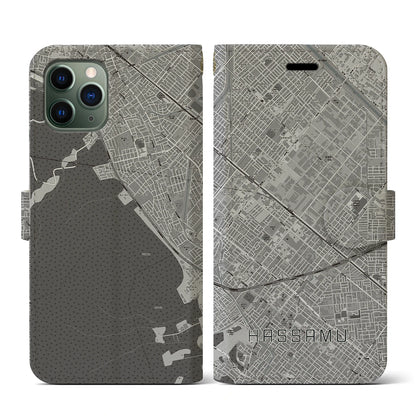 【発寒（北海道）】地図柄iPhoneケース（手帳タイプ）モノトーン・iPhone 11 Pro 用