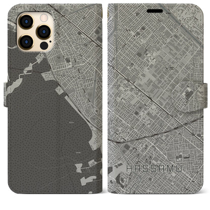 【発寒（北海道）】地図柄iPhoneケース（手帳タイプ）モノトーン・iPhone 12 Pro Max 用