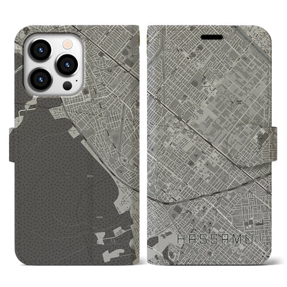 【発寒（北海道）】地図柄iPhoneケース（手帳タイプ）モノトーン・iPhone 13 Pro 用