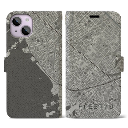 【発寒（北海道）】地図柄iPhoneケース（手帳タイプ）モノトーン・iPhone 14 用