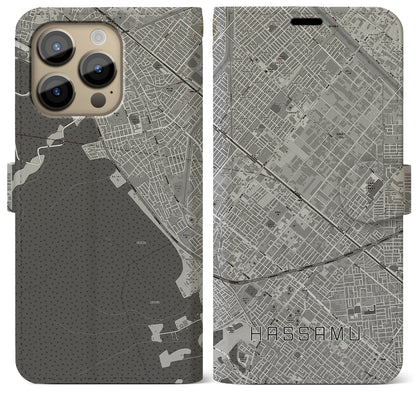 【発寒（北海道）】地図柄iPhoneケース（手帳タイプ）モノトーン・iPhone 14 Pro Max 用