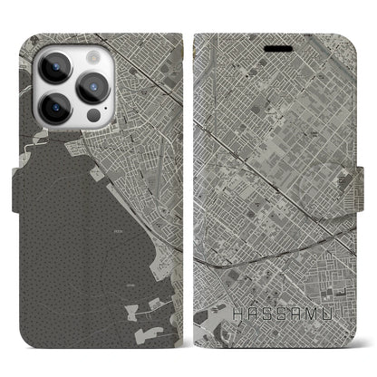 【発寒（北海道）】地図柄iPhoneケース（手帳タイプ）モノトーン・iPhone 14 Pro 用