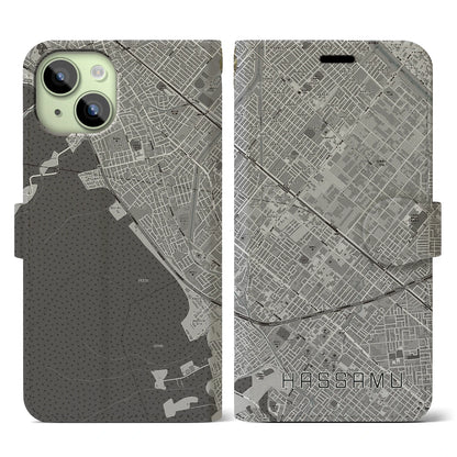 【発寒（北海道）】地図柄iPhoneケース（手帳タイプ）モノトーン・iPhone 15 用