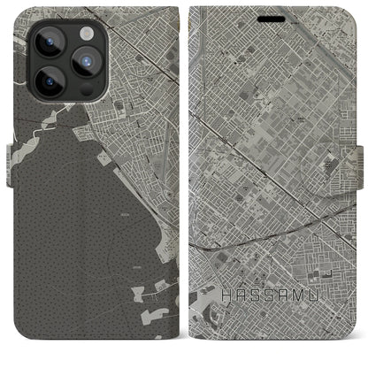 【発寒（北海道）】地図柄iPhoneケース（手帳タイプ）モノトーン・iPhone 15 Pro Max 用