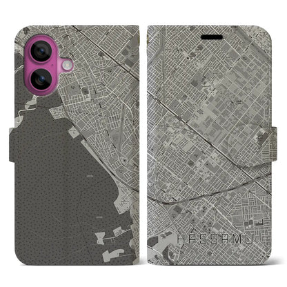 【発寒（北海道）】地図柄iPhoneケース（手帳タイプ）モノトーン・iPhone 16 Pro 用