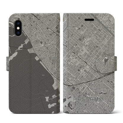 【発寒（北海道）】地図柄iPhoneケース（手帳タイプ）モノトーン・iPhone XS / X 用