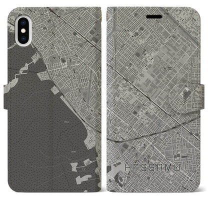 【発寒（北海道）】地図柄iPhoneケース（手帳タイプ）モノトーン・iPhone XS Max 用