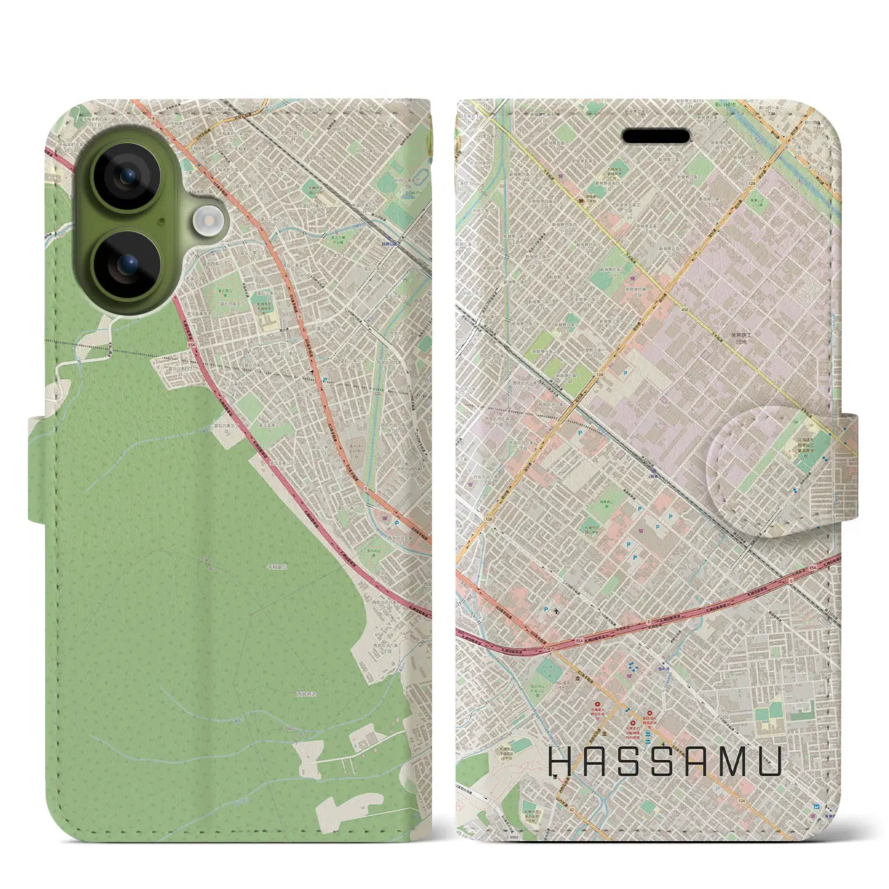 【発寒（北海道）】地図柄iPhoneケース（手帳タイプ）