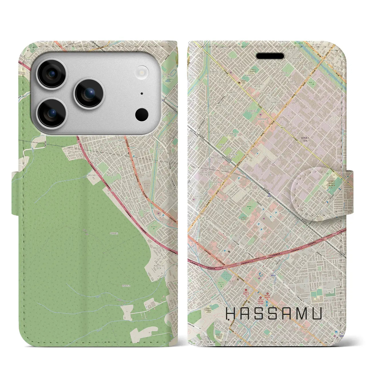 【発寒（北海道）】地図柄iPhoneケース（手帳タイプ）