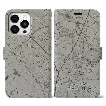 【蓮田（埼玉県）】地図柄iPhoneケース（手帳タイプ）モノトーン・iPhone 13 Pro 用