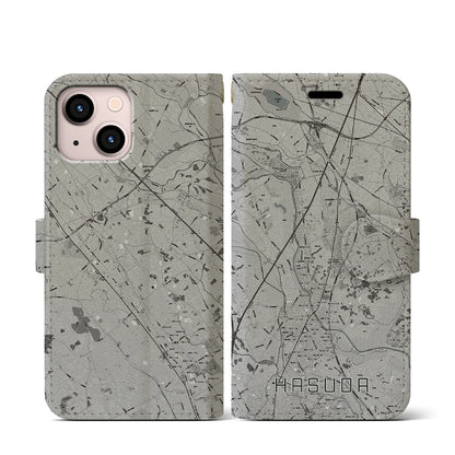 【蓮田（埼玉県）】地図柄iPhoneケース（手帳タイプ）モノトーン・iPhone 13 mini 用