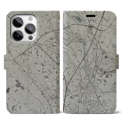 【蓮田（埼玉県）】地図柄iPhoneケース（手帳タイプ）モノトーン・iPhone 14 Pro 用