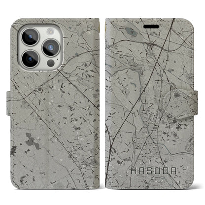 【蓮田（埼玉県）】地図柄iPhoneケース（手帳タイプ）モノトーン・iPhone 15 Pro 用