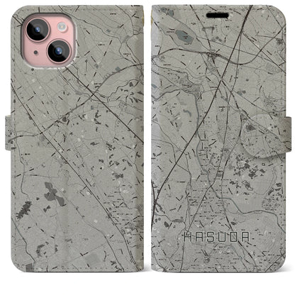 【蓮田（埼玉県）】地図柄iPhoneケース（手帳タイプ）モノトーン・iPhone 15 Plus 用