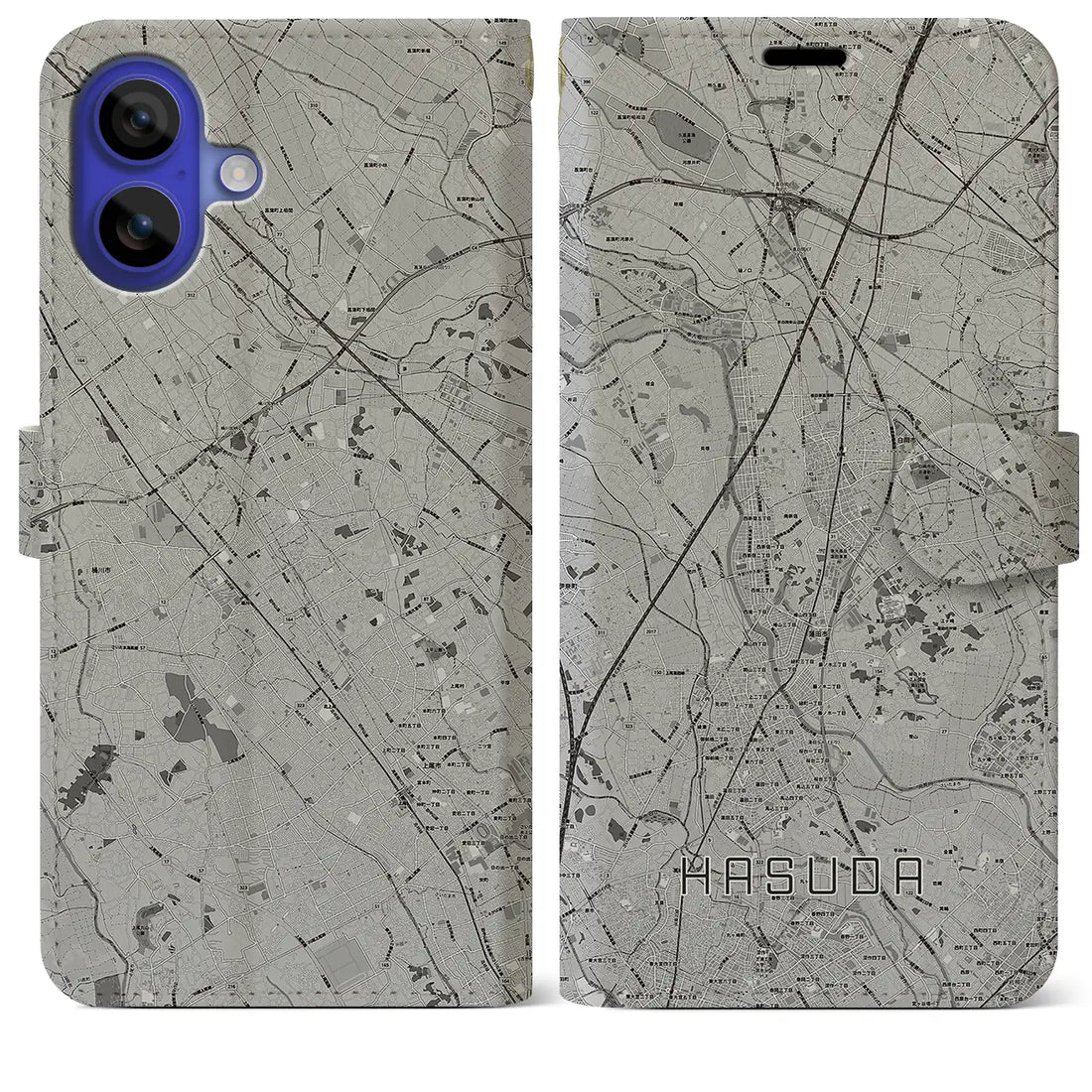 【蓮田(埼玉県)】地図柄iPhoneケース(手帳タイプ)モノトーン・iPhone 16 Pro Max 用