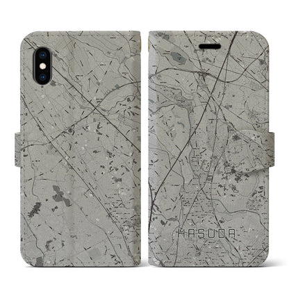 【蓮田（埼玉県）】地図柄iPhoneケース（手帳タイプ）モノトーン・iPhone XS / X 用