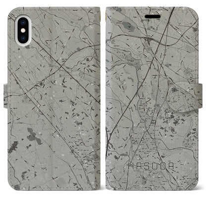 【蓮田（埼玉県）】地図柄iPhoneケース（手帳タイプ）モノトーン・iPhone XS Max 用