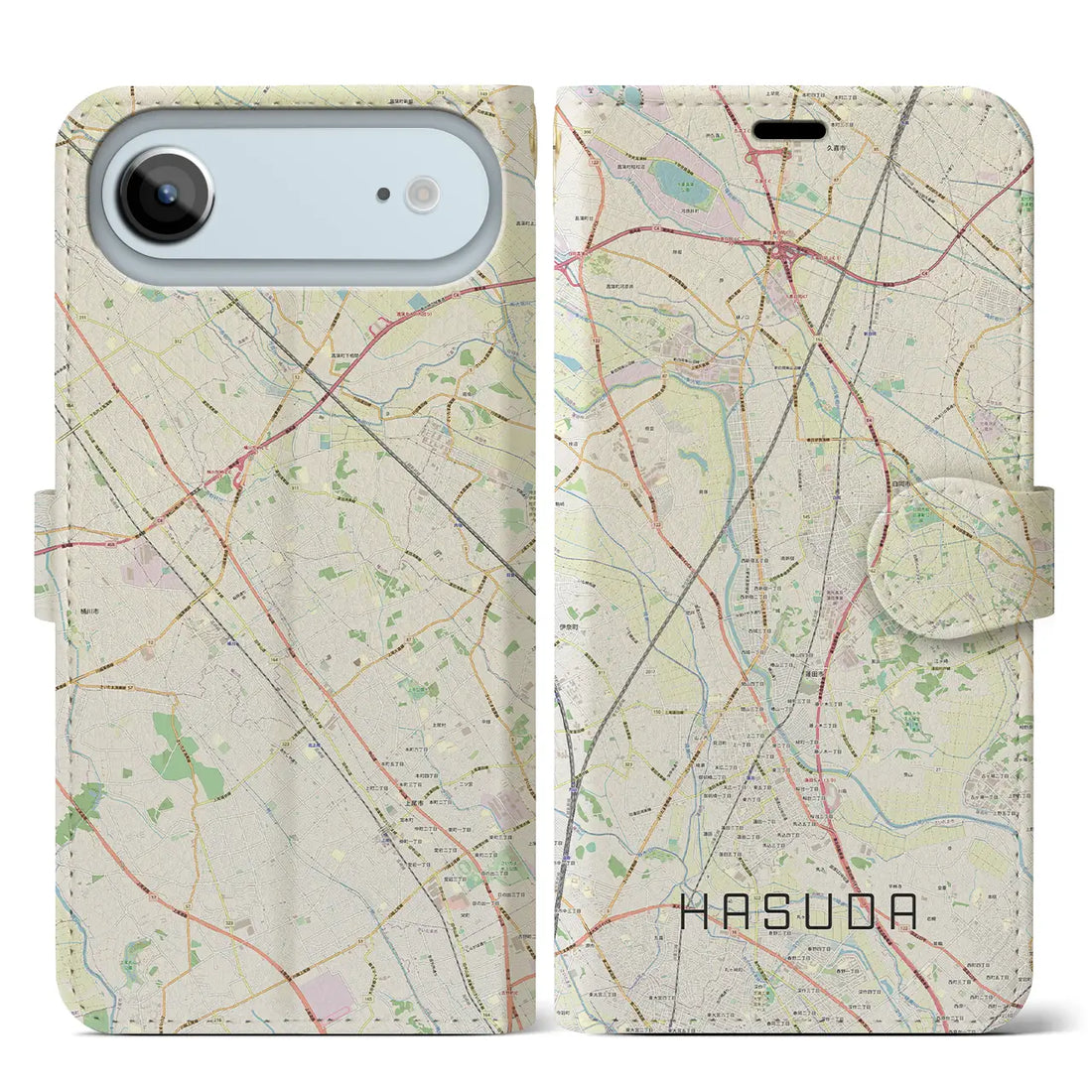 【蓮田(埼玉県)】地図柄iPhoneケース(手帳タイプ)モノトーン・iPhone 17 Pro Max 用