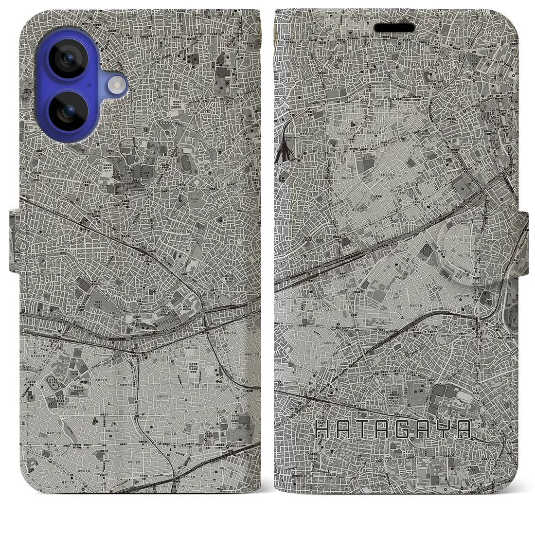 【幡ヶ谷(東京都)】地図柄iPhoneケース(手帳タイプ)モノトーン・iPhone 16 Pro Max 用