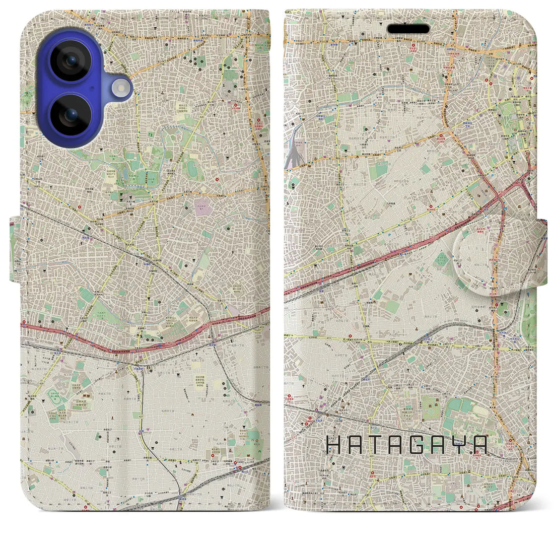 【幡ヶ谷(東京都)】地図柄iPhoneケース(手帳タイプ)ナチュラル・iPhone 16 Pro Max 用