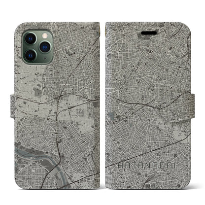 【旗の台（東京都）】地図柄iPhoneケース（手帳タイプ）モノトーン・iPhone 11 Pro 用