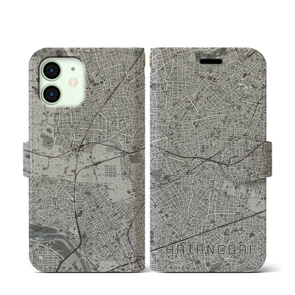 【旗の台（東京都）】地図柄iPhoneケース（手帳タイプ）モノトーン・iPhone 12 mini 用