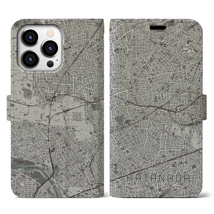 【旗の台（東京都）】地図柄iPhoneケース（手帳タイプ）モノトーン・iPhone 13 Pro 用