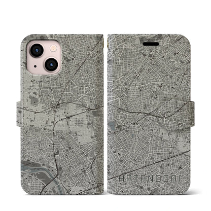 【旗の台（東京都）】地図柄iPhoneケース（手帳タイプ）モノトーン・iPhone 13 mini 用