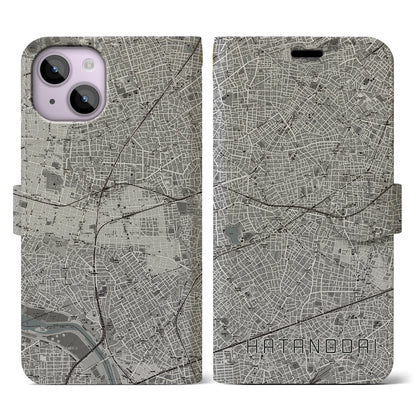 【旗の台（東京都）】地図柄iPhoneケース（手帳タイプ）モノトーン・iPhone 14 用