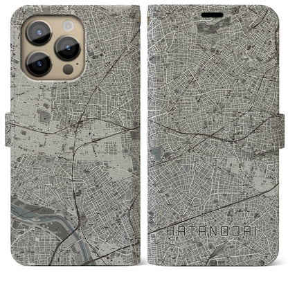 【旗の台（東京都）】地図柄iPhoneケース（手帳タイプ）モノトーン・iPhone 14 Pro Max 用