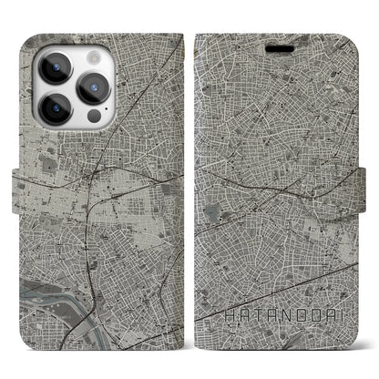 【旗の台（東京都）】地図柄iPhoneケース（手帳タイプ）モノトーン・iPhone 14 Pro 用
