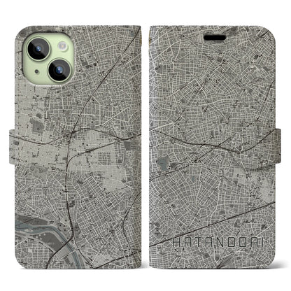 【旗の台（東京都）】地図柄iPhoneケース（手帳タイプ）モノトーン・iPhone 15 用
